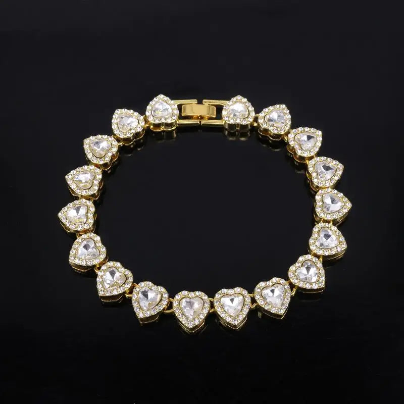 Tennis Chain Necklace & Bracelet – Hip Hop Heart CZ Jewelry Gold