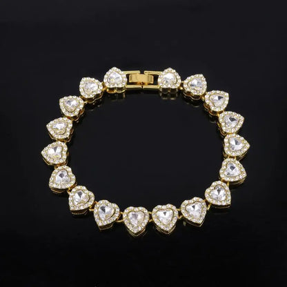 Tennis Chain Necklace & Bracelet – Hip Hop Heart CZ Jewelry Gold