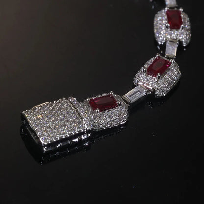 7mm Red Gemstone Zircon Bracelet – Unisex Hip Hop Jewelry Gift