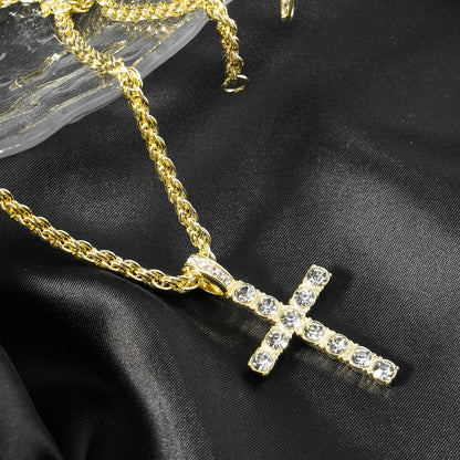 Iced Out Cross Pendant Necklace – Unisex Hip Hop Zircon Tennis Chain