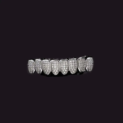 Hip Hop Teeth Grillz Set – Top & Bottom Zircon Hollow Dental Caps