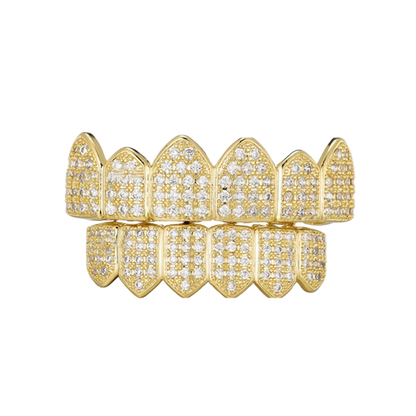 Full CZ Teeth Grillz – Unisex Hip Hop Iced Out Jewelry Gold