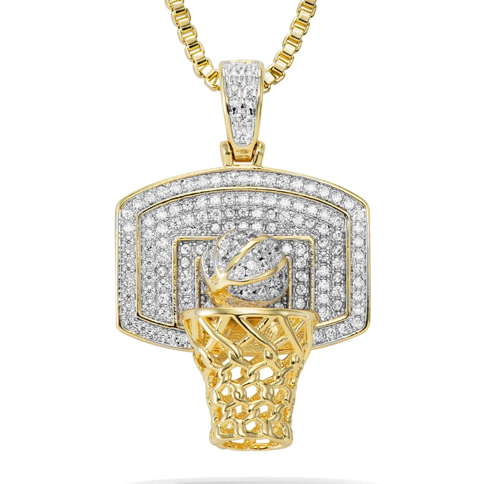 Basketball Hoop Pendant Necklace – Men’s Hip Hop Long Chain Jewelry