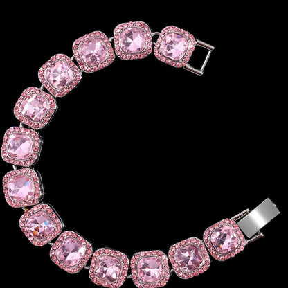Crystal Heart Tennis Bracelet – Unisex Hip Hop Cuban Link Jewelry Pink
