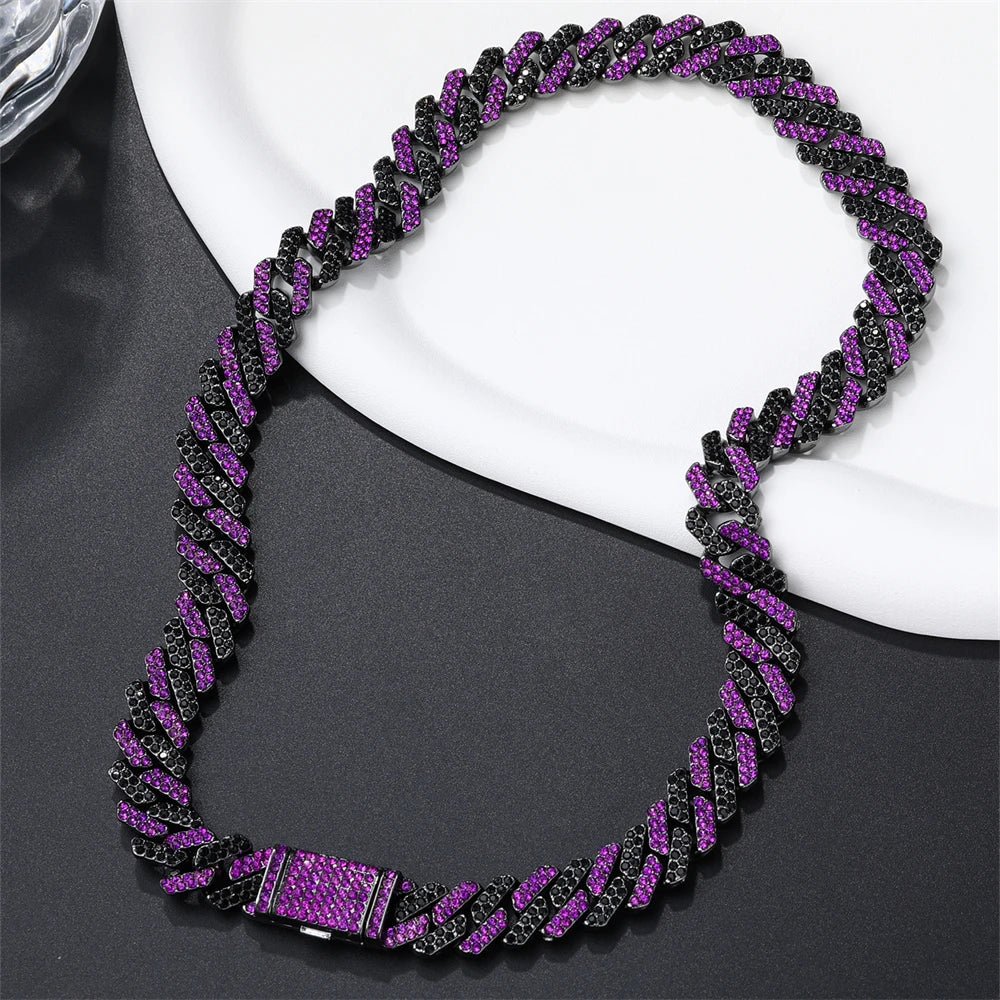 Purple Rhombus Cuban Link Chain & Bracelet Set – Men’s Hip Hop Jewelry Purple