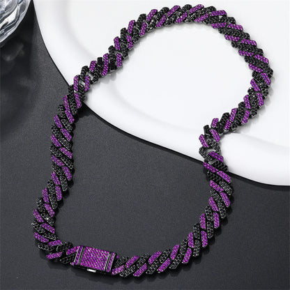 Purple Rhombus Cuban Link Chain & Bracelet Set – Men’s Hip Hop Jewelry Purple