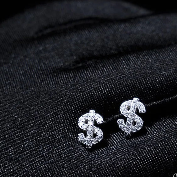 Hip Hop Dollar Sign Earrings – Gold Plated Stainless Steel Zircon Studs