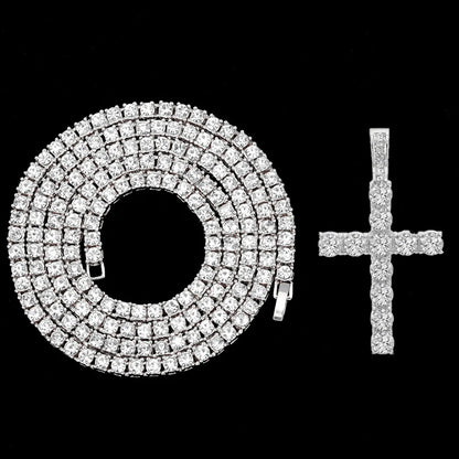 Iced Out Cross Pendant Necklace – Unisex Hip Hop Zircon Tennis Chain