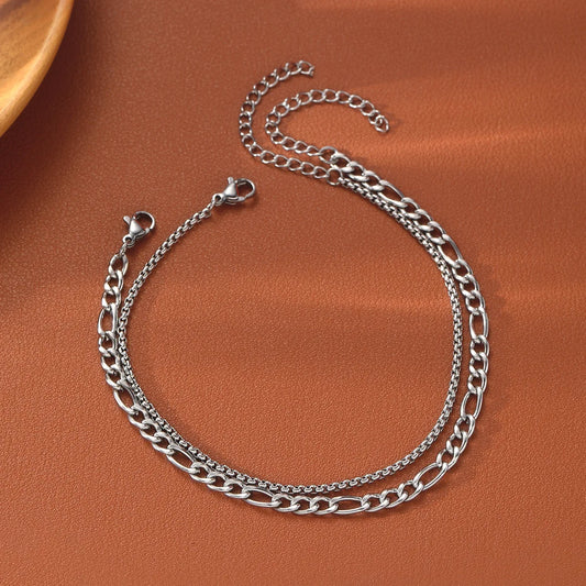 Stacked Stainless Steel Cuban Chain Bracelet – Unisex Hip Hop Jewelry