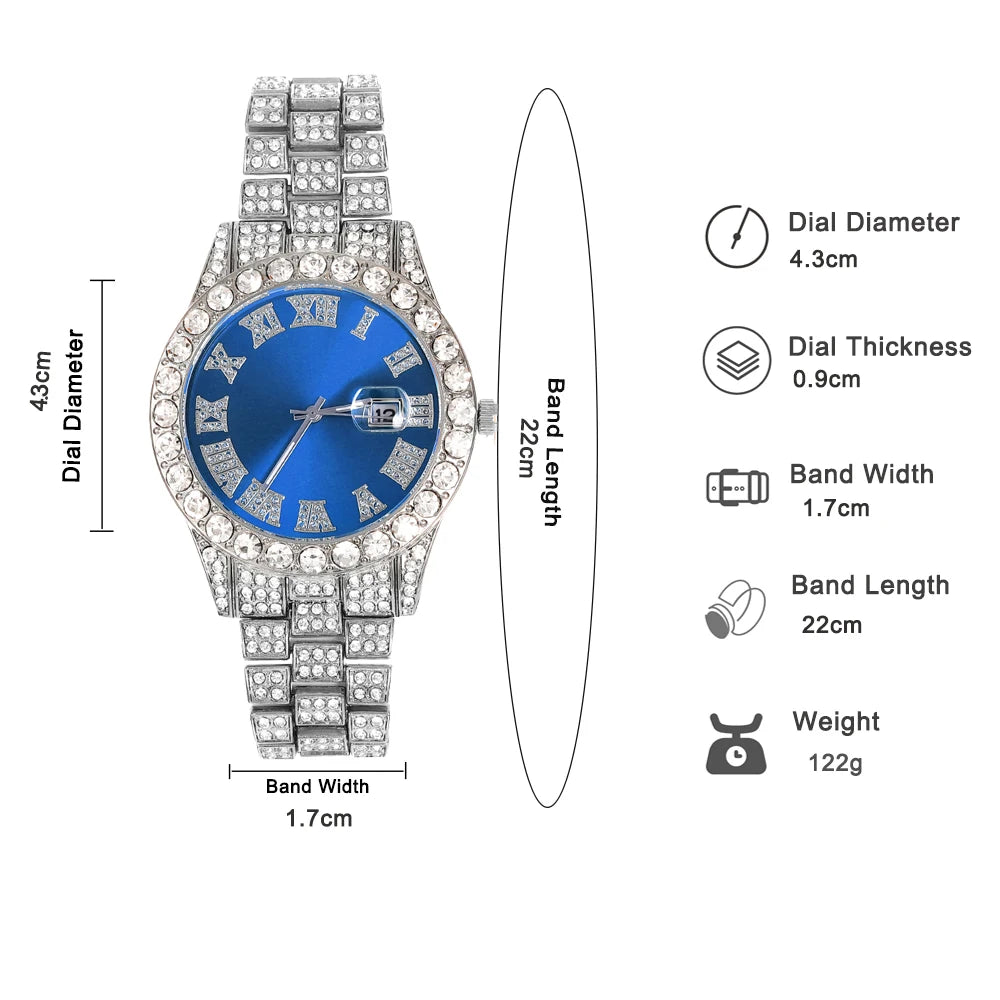 Quartz Watch Set Gift Box Cuban Necklace Bracelet Cross