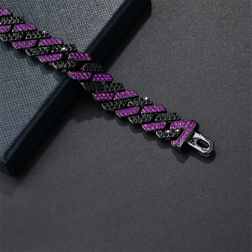 Purple Rhombus Cuban Link Chain & Bracelet Set – Men’s Hip Hop Jewelry