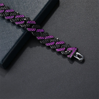 Purple Rhombus Cuban Link Chain & Bracelet Set – Men’s Hip Hop Jewelry