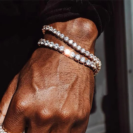 Iced Out Crystal Tennis Bracelet – Men’s Hip Hop Streetwear Jewelry
