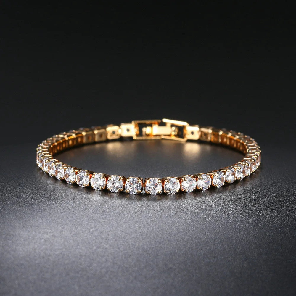 925 Sterling Silver Tennis Bracelet – Unisex Hip Hop Crystal Jewelry Gold