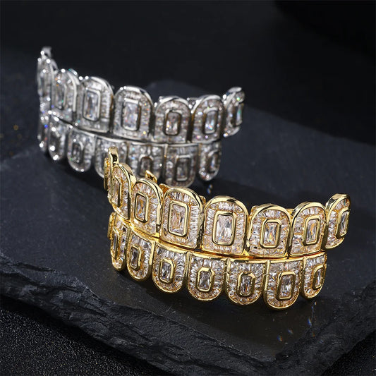 Full Iced Out Square CZ Teeth Grillz – Unisex Hip Hop Jewelry