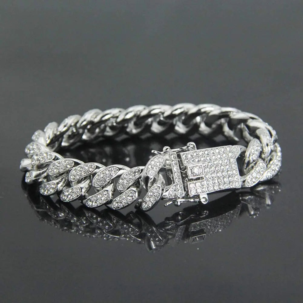 Cuban Link Chain Bracelet – Unisex Hip Hop Iced Out Jewelry Silver