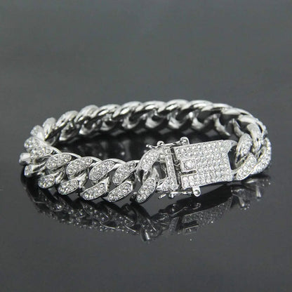 Cuban Link Chain Bracelet – Unisex Hip Hop Iced Out Jewelry Silver