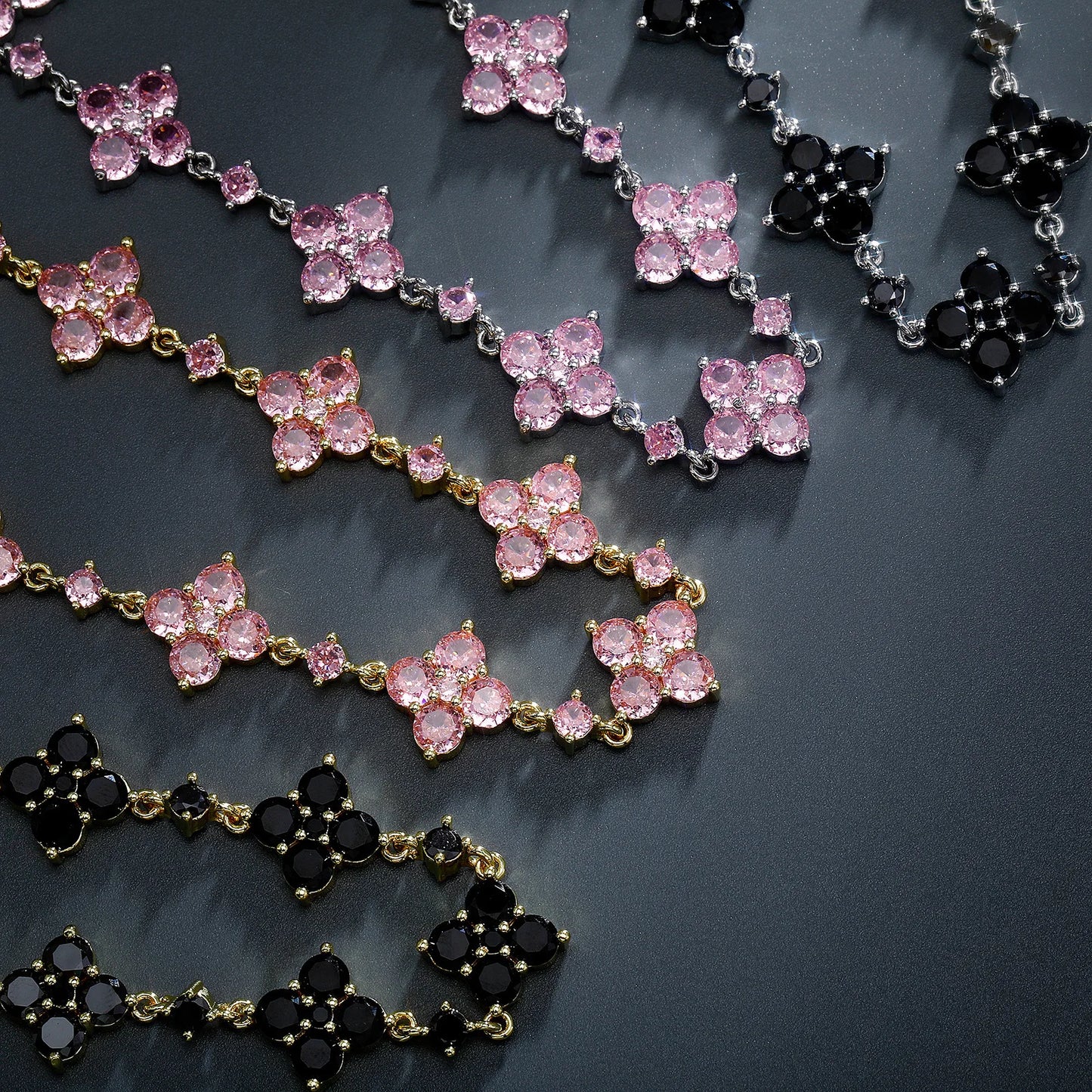 4mm Iced Out Green Four-Leaf Tennis Bracelet Set – Men’s Hip Hop Jewelry Gift