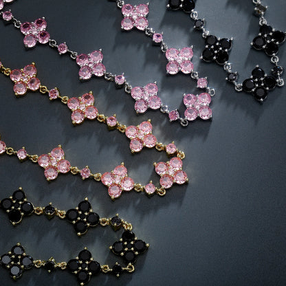 4mm Iced Out Green Four-Leaf Tennis Bracelet Set – Men’s Hip Hop Jewelry Gift