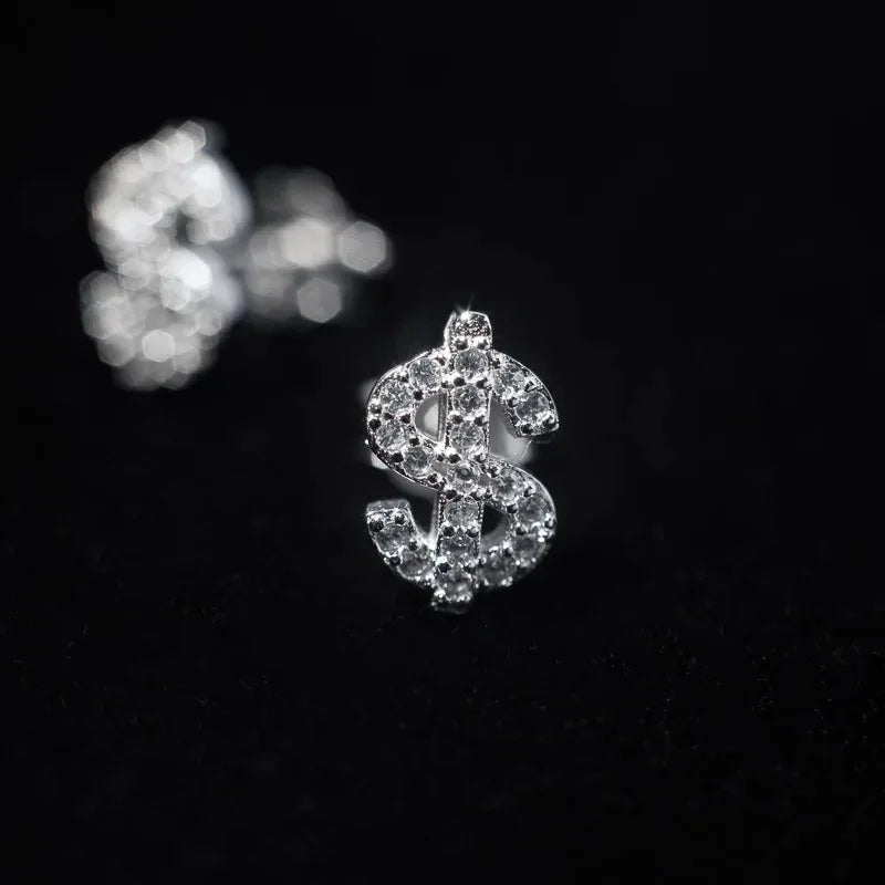 Hip Hop Dollar Sign Earrings – Gold Plated Stainless Steel Zircon Studs