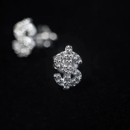 Hip Hop Dollar Sign Earrings – Gold Plated Stainless Steel Zircon Studs