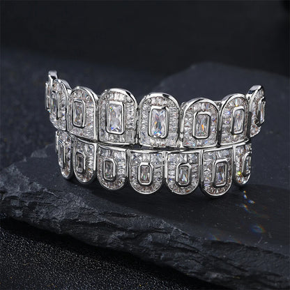 Full Iced Out Square CZ Teeth Grillz – Unisex Hip Hop Jewelry