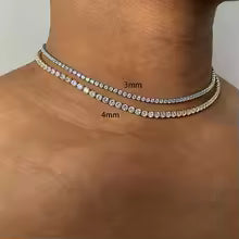 Iced Out CZ Tennis Chain Necklace – Unisex Hip Hop Jewelry Silver