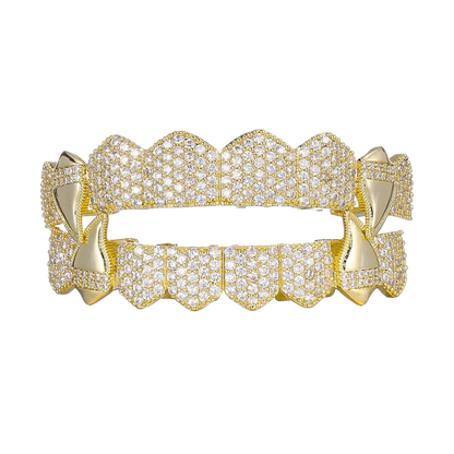 Full CZ Teeth Grillz – Unisex Hip Hop Iced Out Jewelry Gold