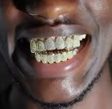 Iced Out CZ Teeth Grillz – Unisex Hip Hop 14K Gold Plated Jewelry