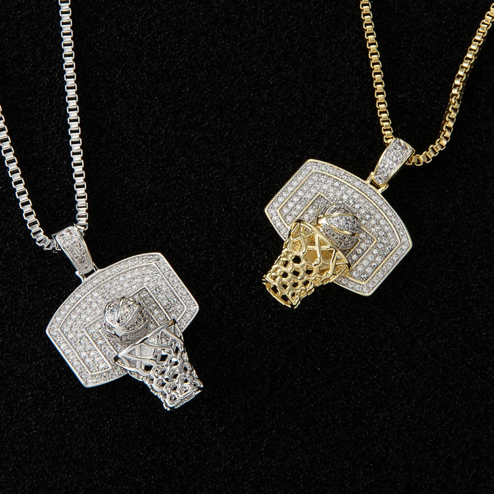 Basketball Hoop Pendant Necklace – Men’s Hip Hop Long Chain Jewelry