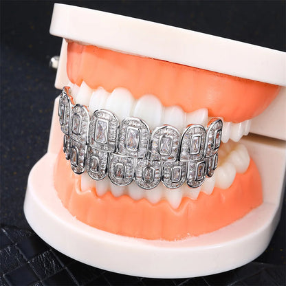 Full Iced Out Square CZ Teeth Grillz – Unisex Hip Hop Jewelry
