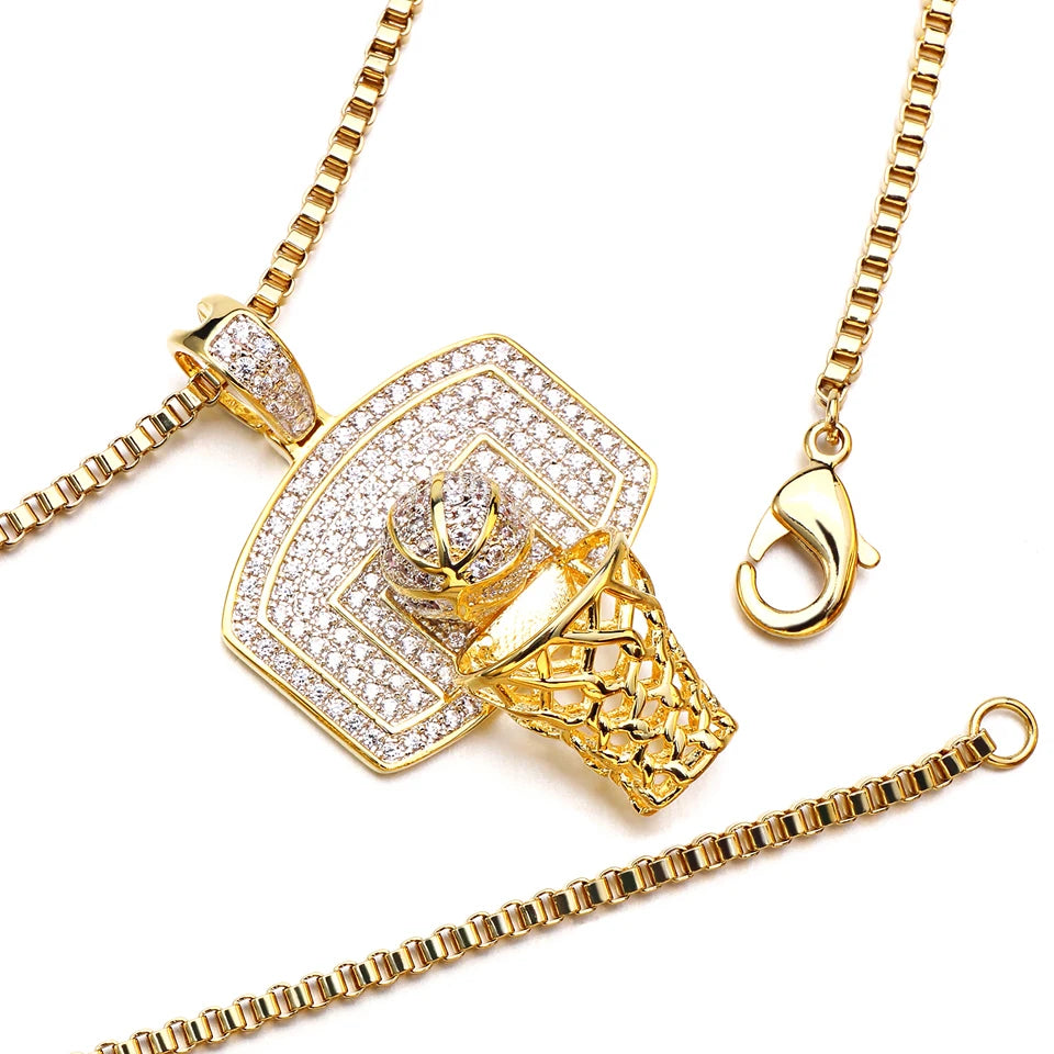 Basketball Hoop Pendant Necklace – Men’s Hip Hop Long Chain Jewelry