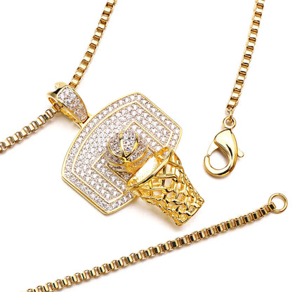 Basketball Hoop Pendant Necklace – Men’s Hip Hop Long Chain Jewelry