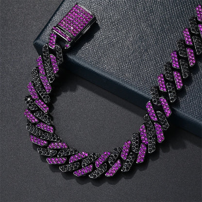 Purple Rhombus Cuban Link Chain & Bracelet Set – Men’s Hip Hop Jewelry