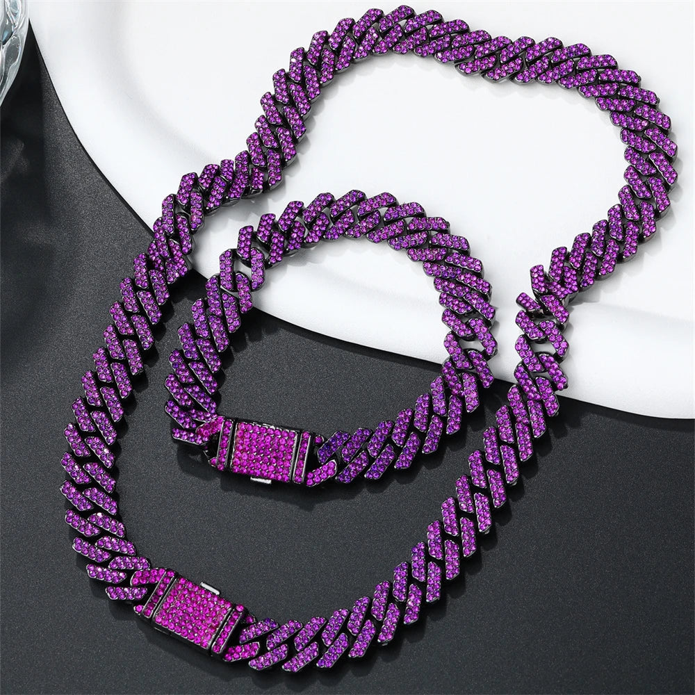 Purple Rhombus Cuban Link Chain & Bracelet Set – Men’s Hip Hop Jewelry