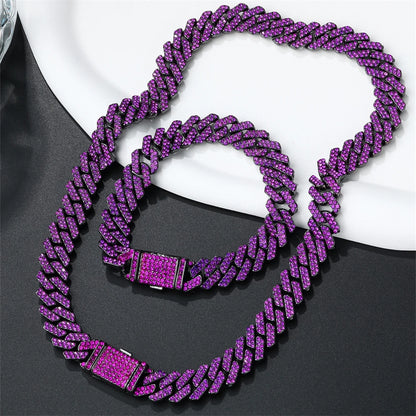Purple Rhombus Cuban Link Chain & Bracelet Set – Men’s Hip Hop Jewelry