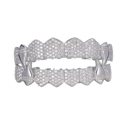 Full CZ Teeth Grillz – Unisex Hip Hop Iced Out Jewelry Silver