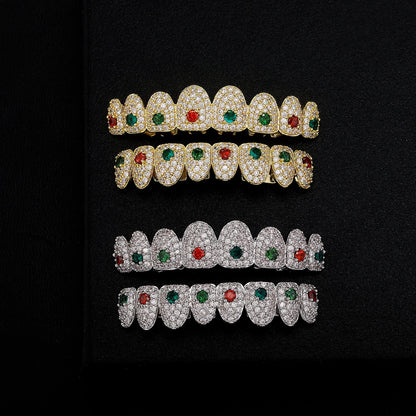 Hip Hop Rainbow Grillz – Full Iced Out CZ Stone 8 Teeth Top & Bottom Set for Men & Women