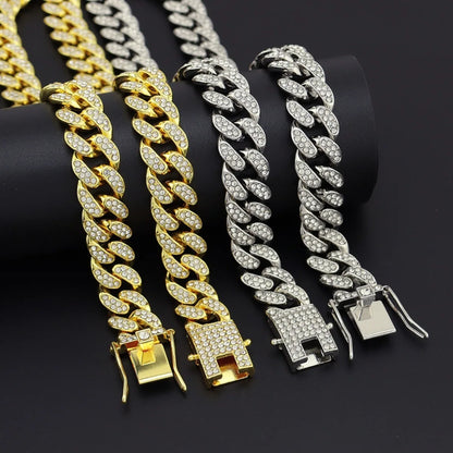 Gold Cuban Chain Bracelet – Men’s Hip Hop Rhinestone Jewelry