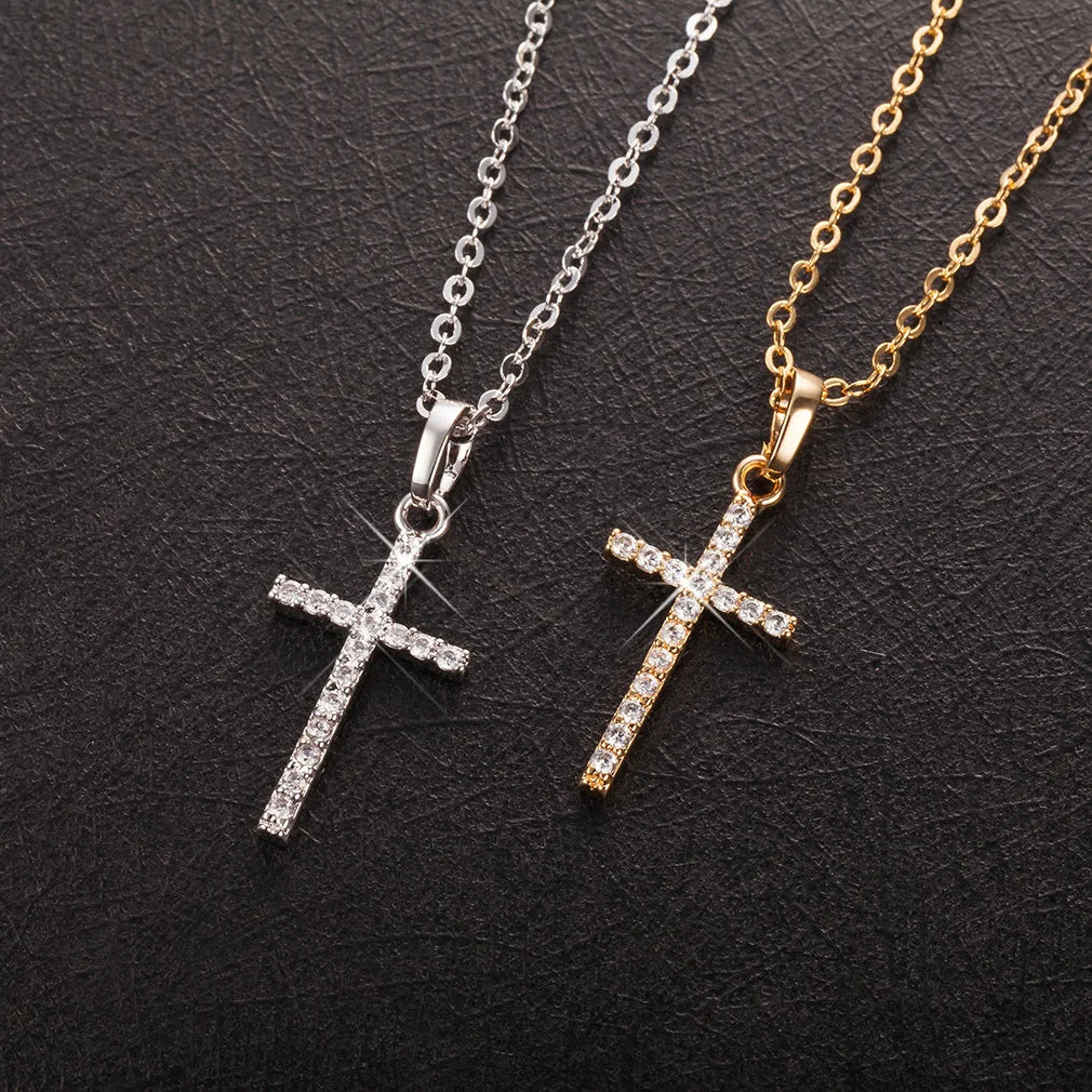 Crystal Zircon Cross Necklace – Unisex Hip Hop Jewelry Gift